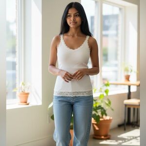 Hollister White / Cream Lace Strap Tank Top